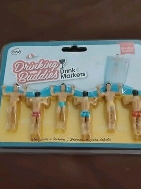 The Original Drinking Buddies Drink Markers Set Of 6, NEW SEALED Cocktail Hunks!